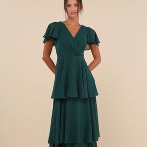 Lulu’s Sincerely Exquisite Emerald Green Short Sleeve Tiered Maxi Dress - Size M